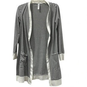Tickled Teal Womens Grey and White Striped Open Cardigan Size Small